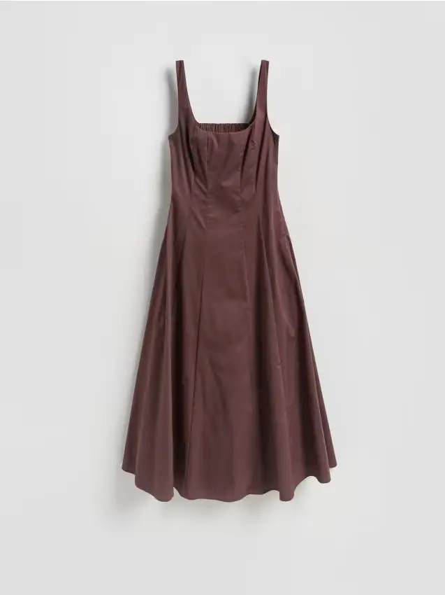 Reserved Vestito midi in cotone - marrone scuro