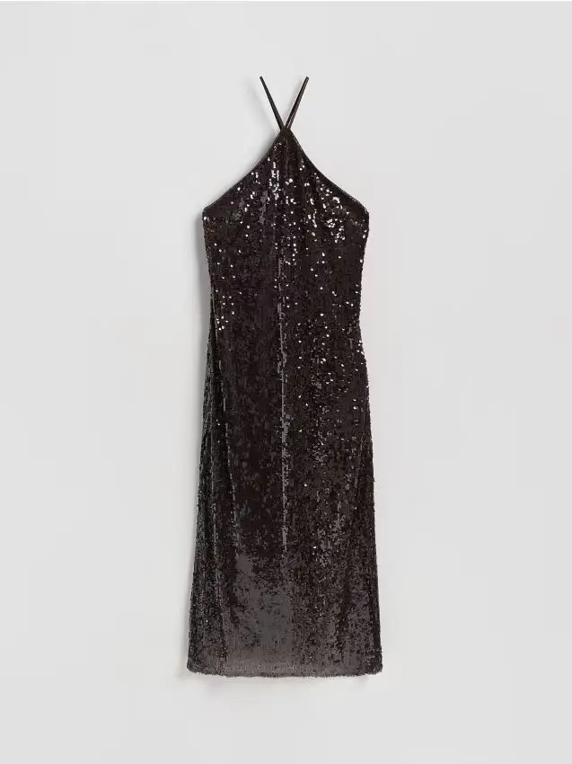 Reserved Vestito midi luccicante - marrone scuro