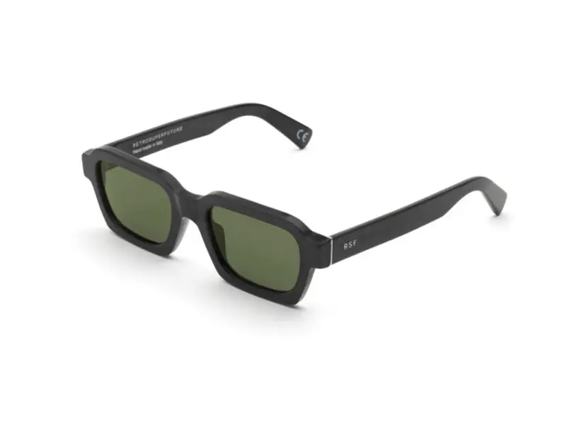 Retrosuperfuture Unisex HIW Caro Black Matte Occhiali da sole Acetato Nero Verde Squadrata