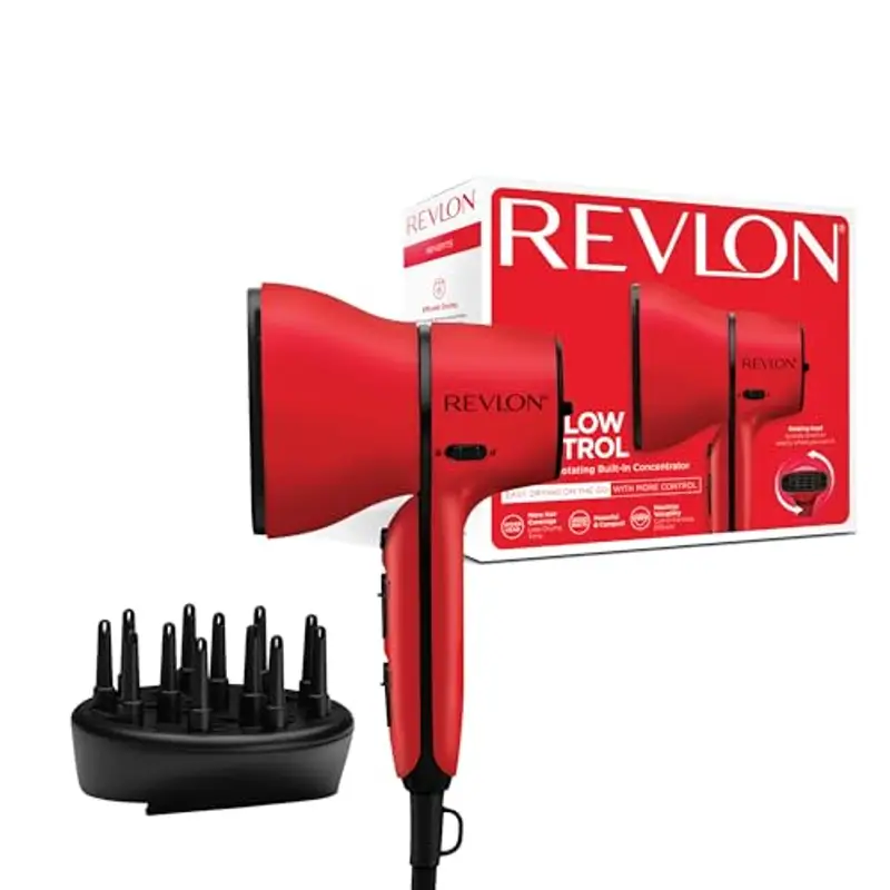 REVLON Asciugacapelli Airflow Control Asciugacapelli compatto con concentratore rotante integrato e diffusore, per