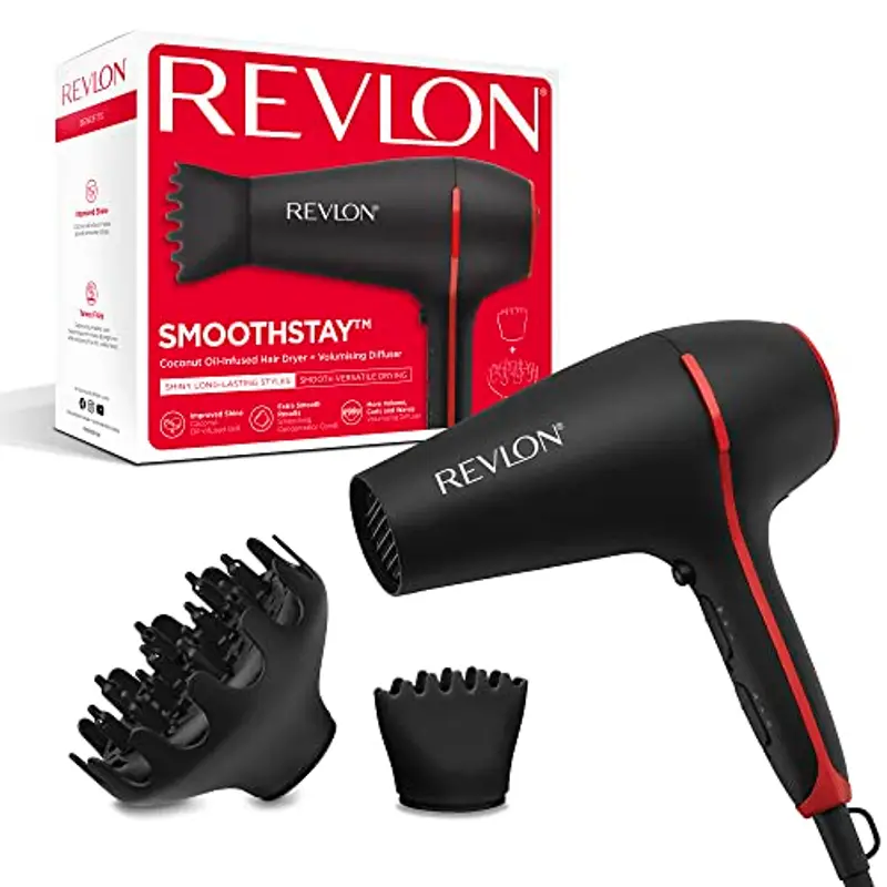 REVLON Asciugacapelli SmoothStay con accessorio Diffusore volumizzante 2000 Watt infuso con olio di cocco