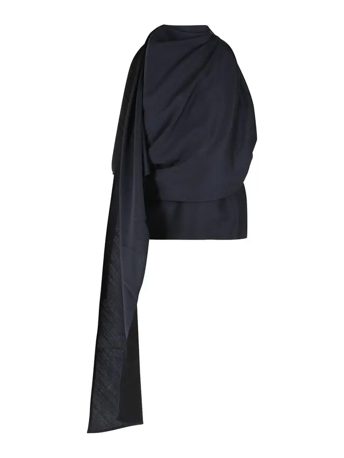 Blusa drappeggiata in misto lana blu navy Blu scuro