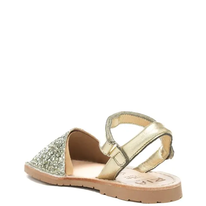 sandali slip on bassi da bambina in vera pelle con glitter champagne miniatura 3