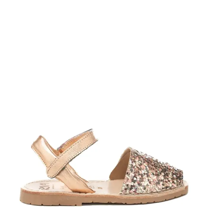 sandali slip on bassi da bambina in vera pelle con glitter rosa