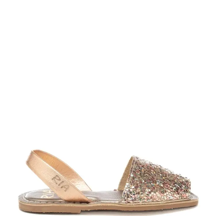 sandali slip on bassi da bambina in vera pelle con glitter rosa