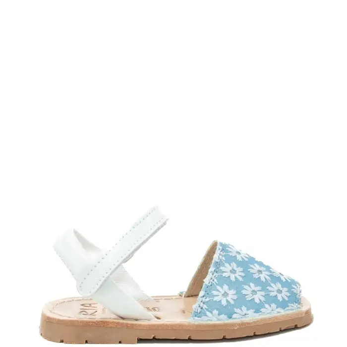 sandali slip on bassi da bambina in vera pelle con ricami floreali aura blue
