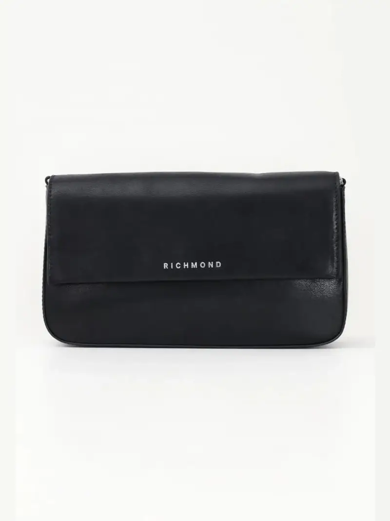 Richmond borsa nera donna in ecopelle con tracolla mini logo a contrasto