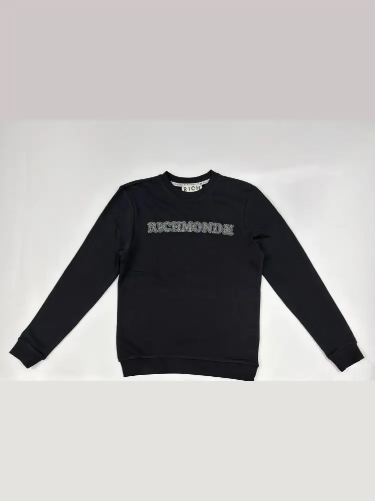 felpa nera donna in cotone girocollo logo con strass sul davanti