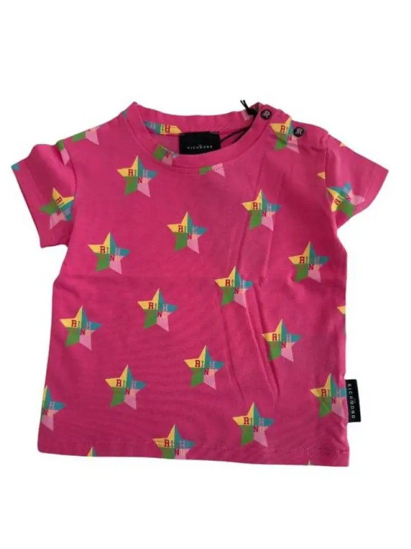 Richmond tshirt fucsia neonata in cotone logo all over