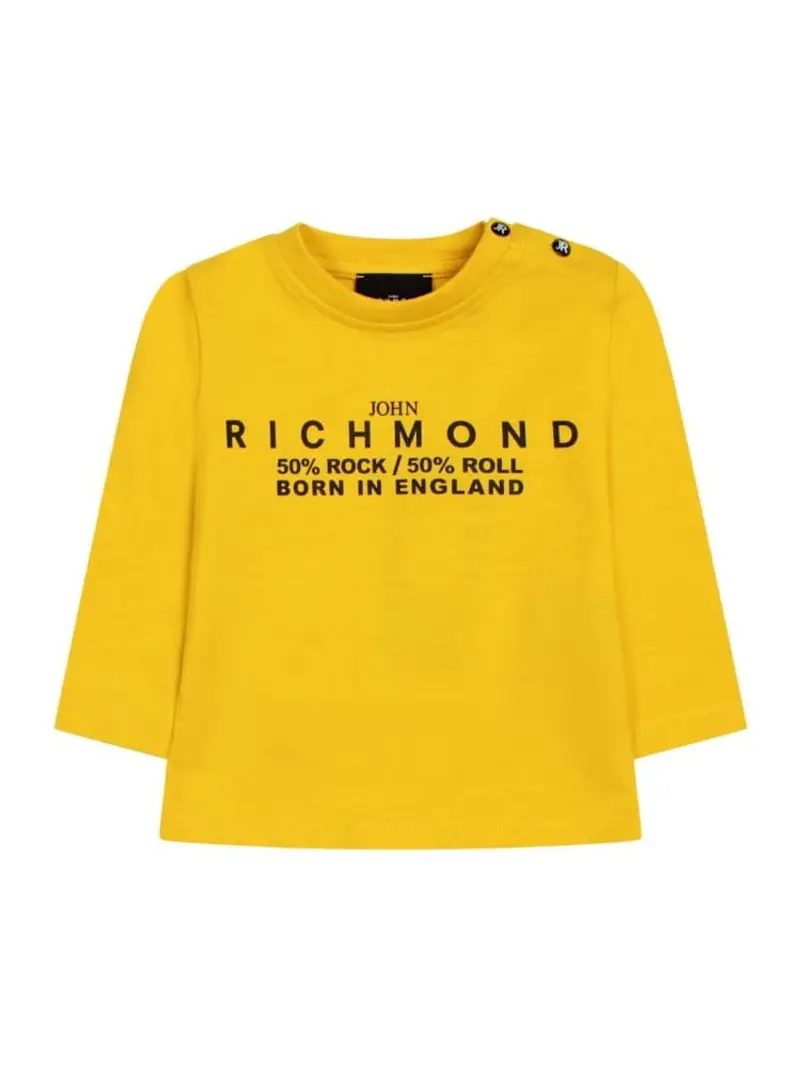 Richmond tshirt gialla neonato in cotone manica lunga logo a contrasto