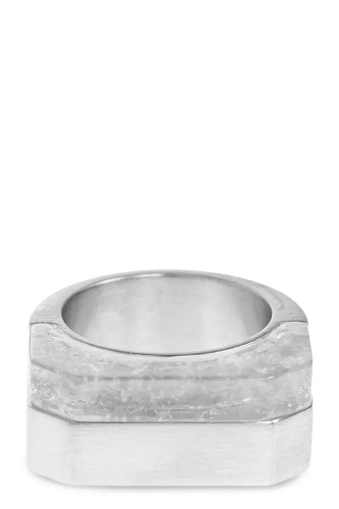 RICK OWENS Anello Double Crystal Hollywood Argento