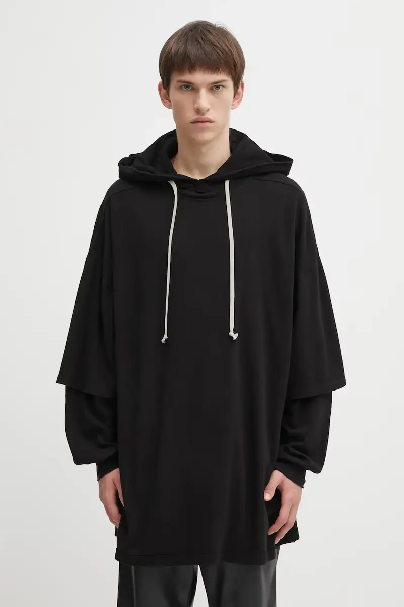 Rick Owens DRKSHDW felpa in cotone Tommy Hustler uomo colore nero con cappuccio DU02E7271.JDB