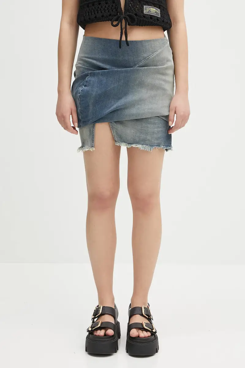 Rick Owens DRKSHDW gonna di jeans Draped Mini colore blu DS01E3343.SDWB