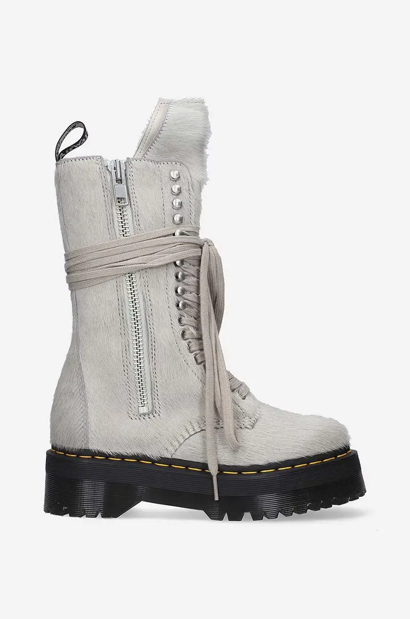 Rick Owens DRKSHDW Rick Owens stivali da motociclista in camoscio Fur Boots x Dr. Martens donna Grigio