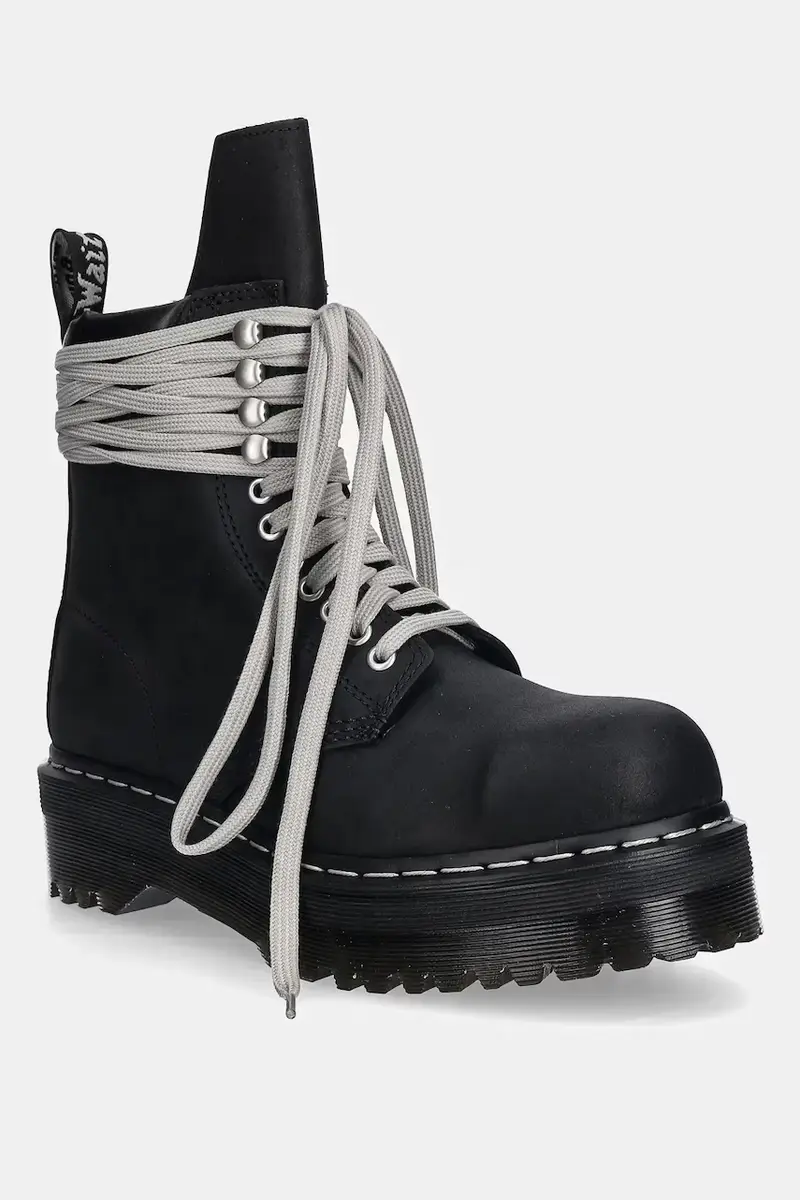 Rick Owens DRKSHDW stivali da motociclista in pelle x Dr. Martens Quad Sole Steel Toe Boot donna colore nero DW02E6813.9001