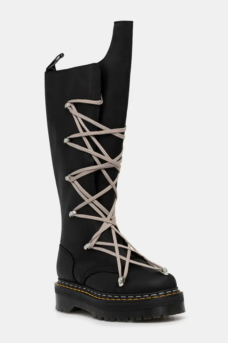 Rick Owens DRKSHDW stivali x Dr. Martens 1B60 Quad Sole Pentalace Boot uomo colore nero DM02E6811.0001