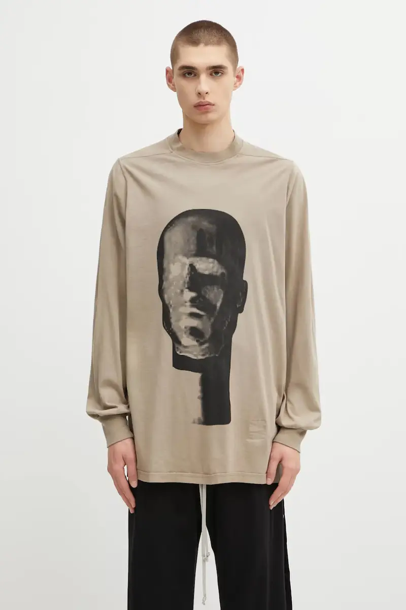Rick Owens DRKSHDW top a maniche lunghe in cotone Jumbo Ls T colore beige DU02E7261.RNEP1