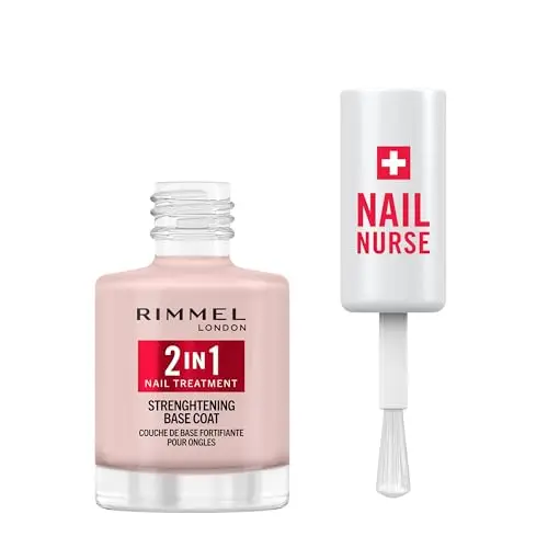Rimmel London Nail Care Base & Rinforzante 2 in 1, Protegge e stimola la crescita, Formula Vegana ad Asciugatura