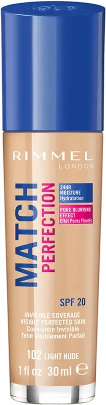 Rimmel Match Perfection fondotinta liquido SPF 20 colore 102 Light Nude 30 ml