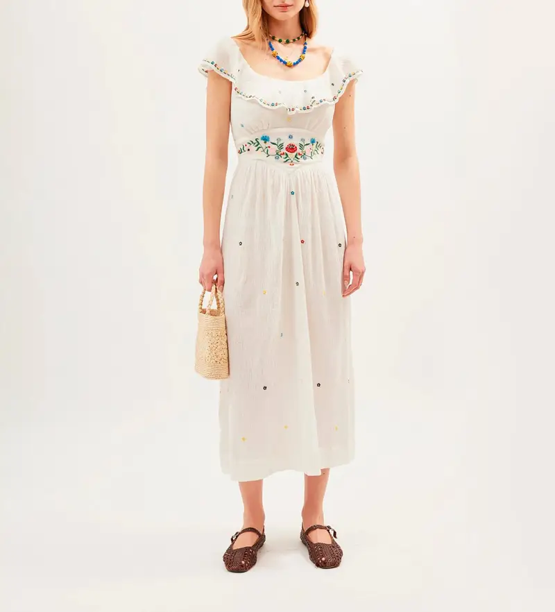 Rixo per donna 010 05292 126 07538 Abito bianco ebano, Casual, Cotone, Senza maniche / cinghie