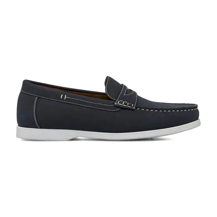 ROAD 3 Mocassini casual blu da uomo effetto scamosciato con cuciture a contrasto