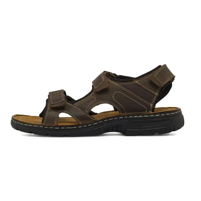 ROAD 3 Sandali casual da uomo in pelle marrone con triplo cinturino a strappo
