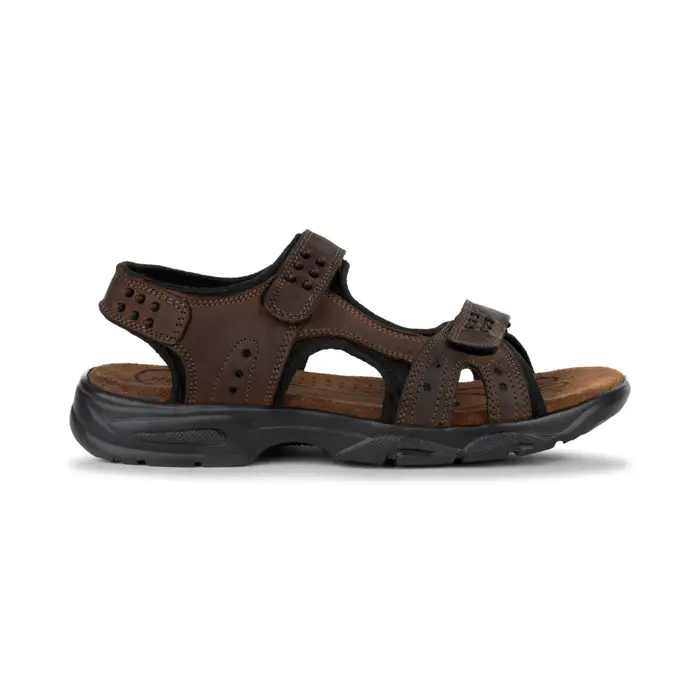 ROAD 3 Sandali da uomo in pelle marrone con triplo cinturino a strappo