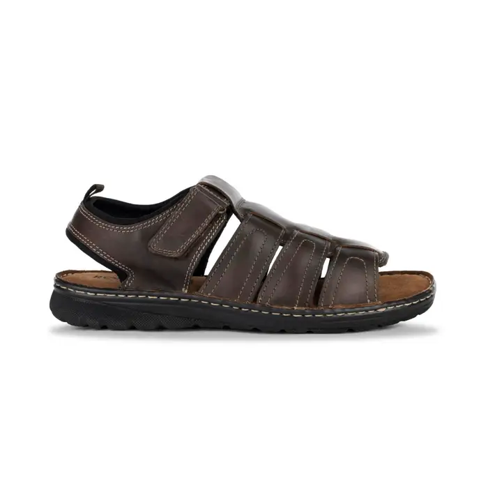 ROAD 3 Sandali in pelle marrone scuro da uomo con chiusura a strappo