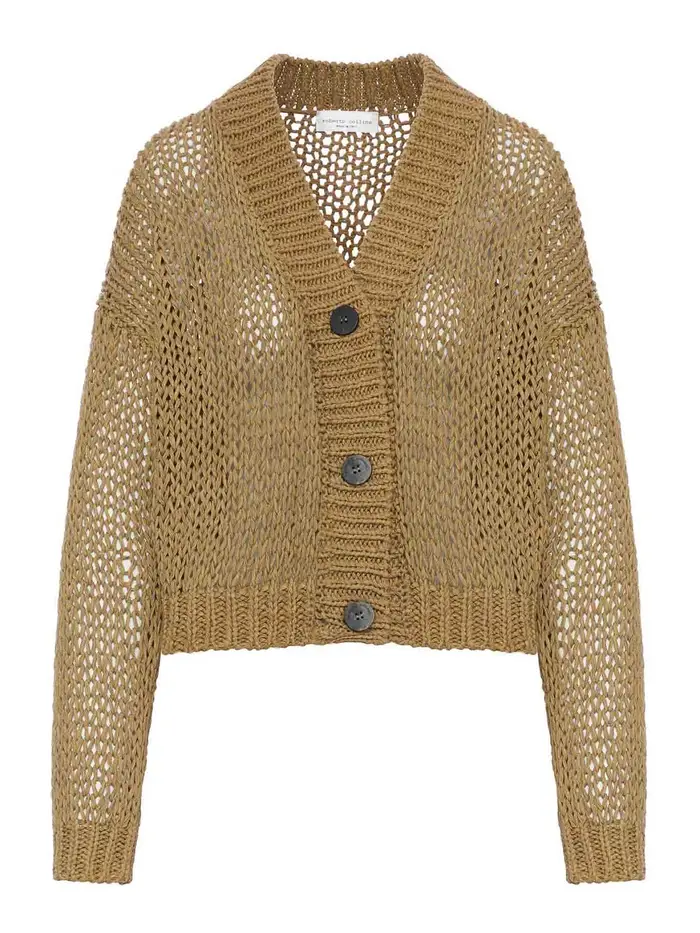 Cardigan corto in maglia traforata Verde