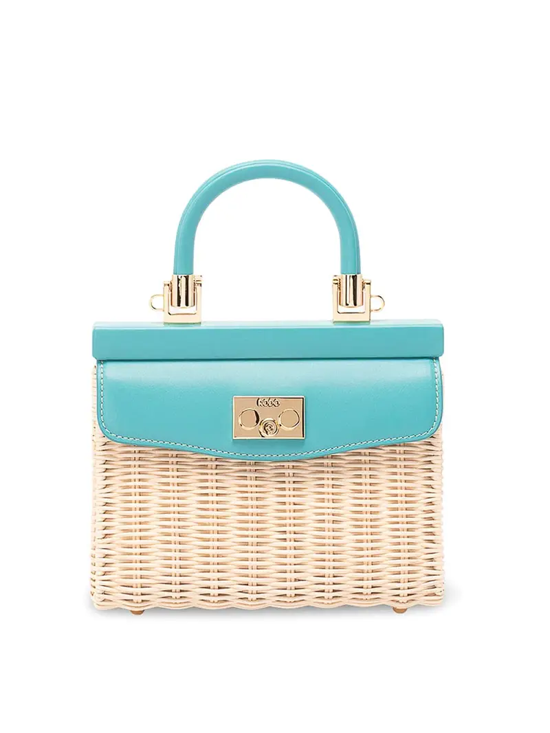 Rodo Borsa a mano piccola in vimini e pelle Beige