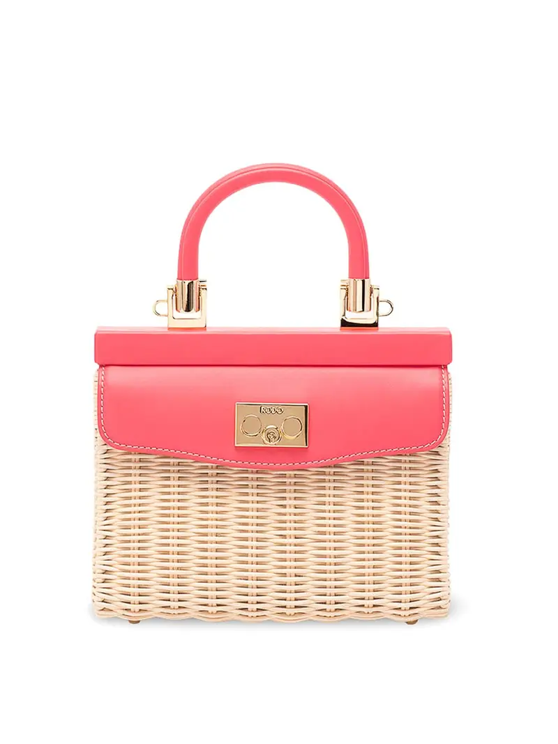 Rodo Borsa a mano piccola in vimini e pelle Fucsia