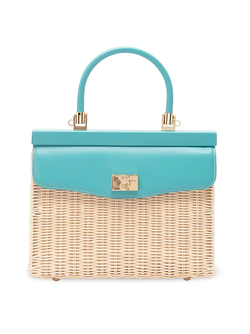 Rodo Borsa media in vimini e pelle Beige