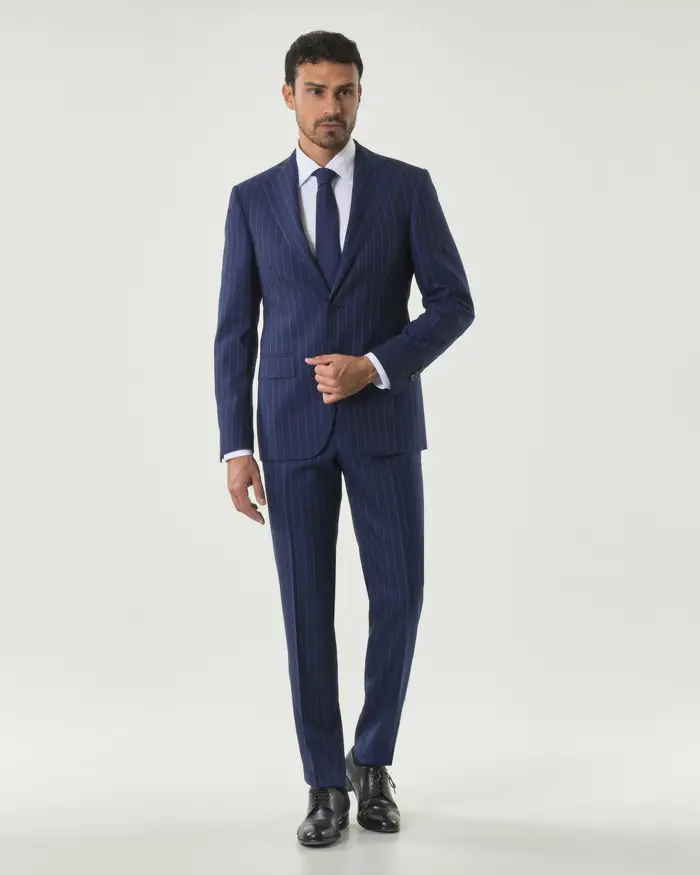 Rodolfo Pellizzari Abito Pellizzari drop7 blu gessato in tela di lana Vitale Barberis Canonico