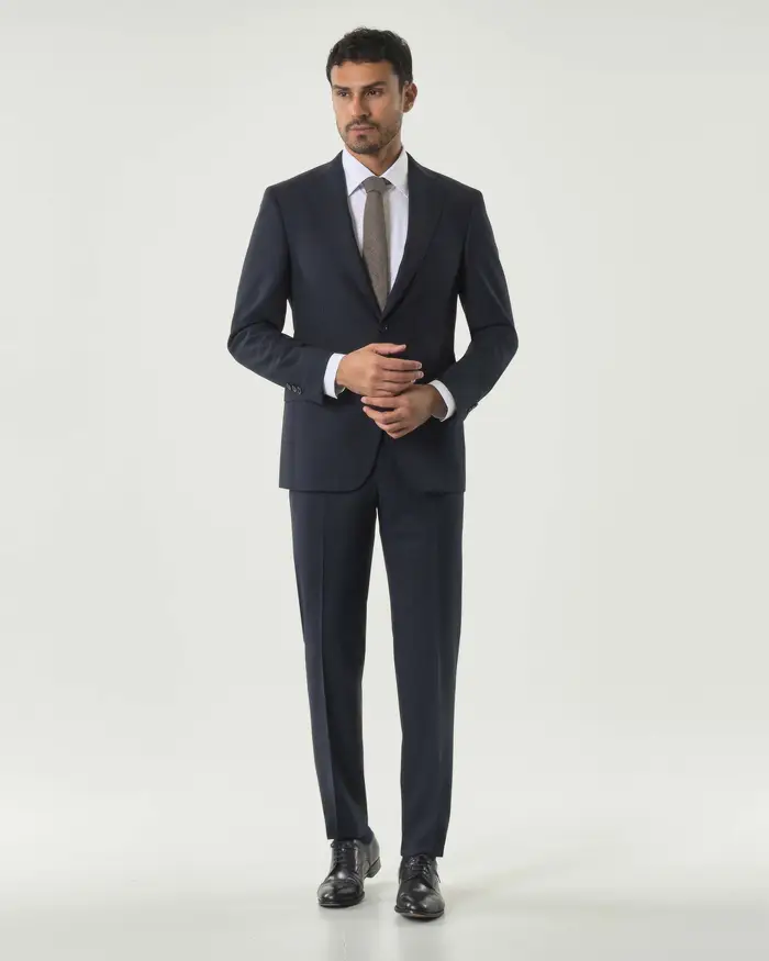 Rodolfo Pellizzari Abito Pellizzari drop7 in tela di lana Vitale Barberis Canonico principe di Galles blu e moro soffuso