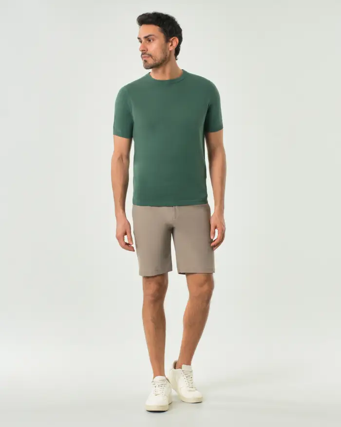 Rodolfo Pellizzari Bermuda chino slim Pellizzari color tortora in tessuto tecnico stretch
