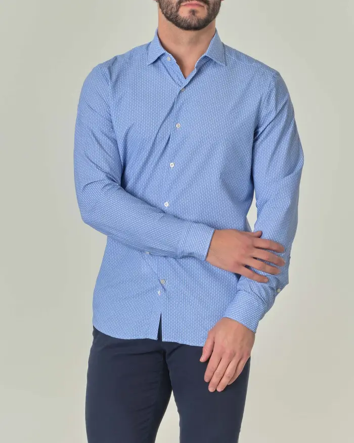 Camicia azzurra fantasia chicco di riso in tessuto tecnico hyper comfort