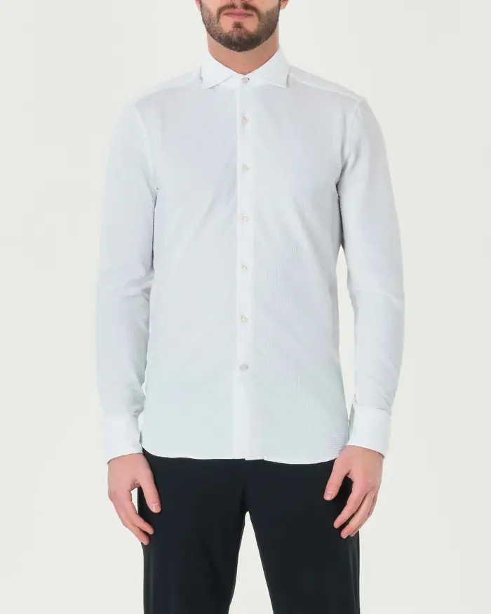 Camicia bianca Pellizzari in tessuto tecnico hyper comfort effetto seersucker