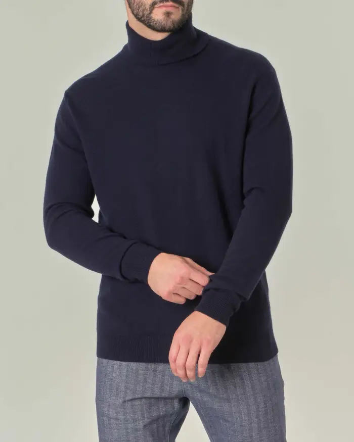 Dolcevita blu navy in misto lana e cachemire finezza 12