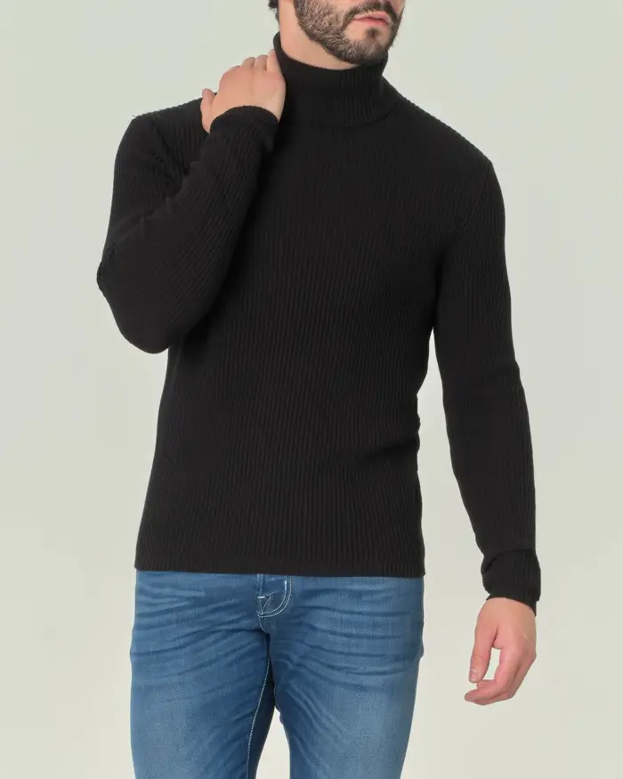 Dolcevita Pellizzari nero in puro cotone lavorato a coste inglesi