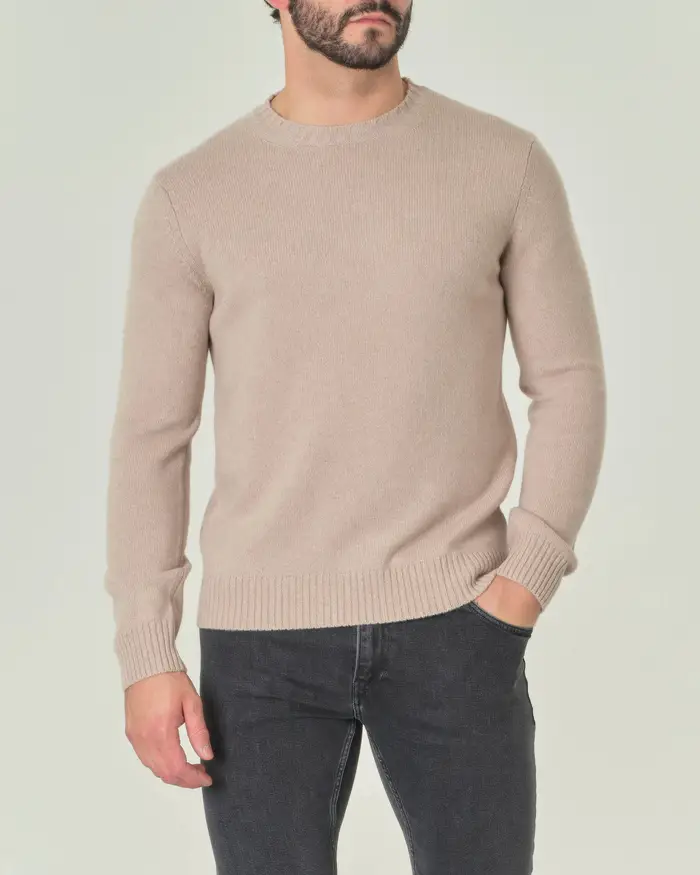Maglia beige in misto lana e cachemire finezza 7