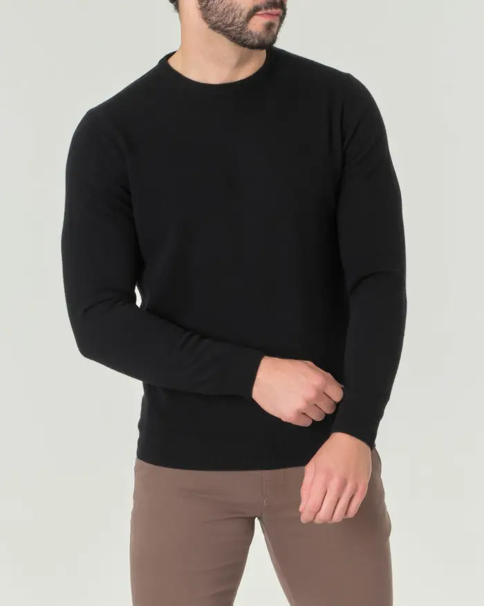 Maglia girocollo Pellizzari nera in misto lana e cachemire finezza 12