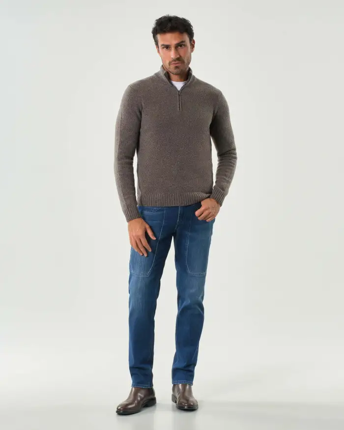 Rodolfo Pellizzari Maglia Pellizzari noce in misto lana e cachemire finezza 7 con apertura a mezza zip