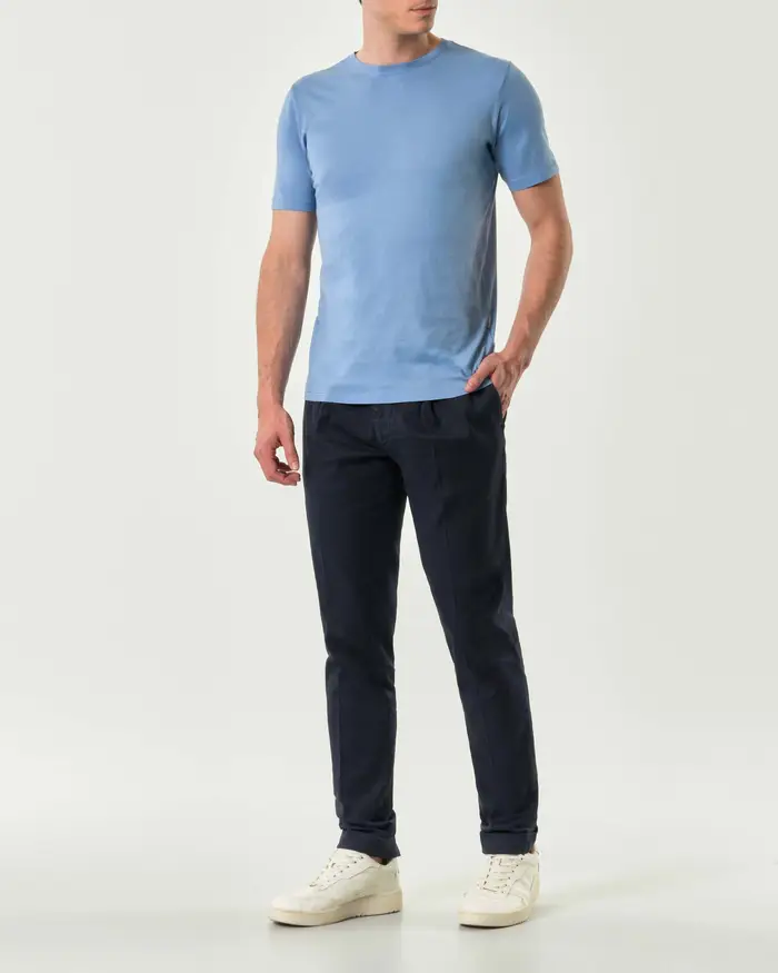 Rodolfo Pellizzari Pantalone Pellizzari blu in misto lino e cotone con una pinces