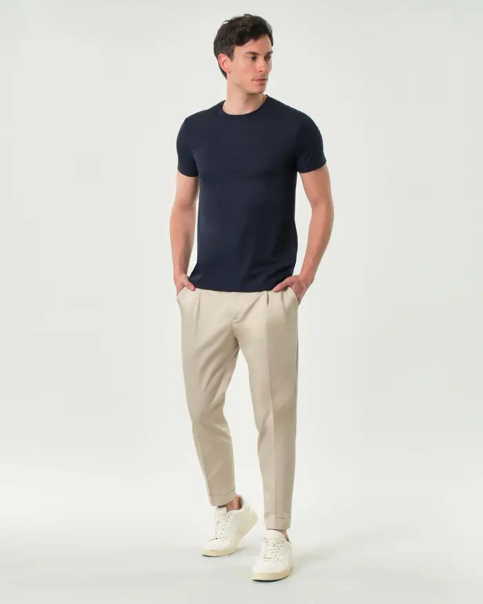 Rodolfo Pellizzari Pantaloni chino beige in gabardina tinto pezza stretch con pinces in vita