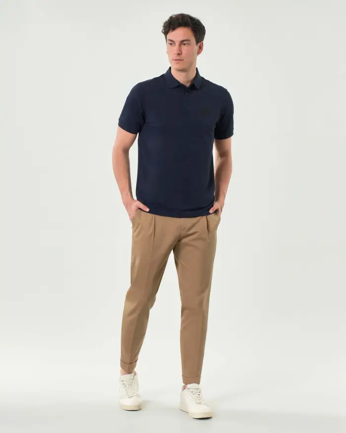 Rodolfo Pellizzari Pantaloni chino caramello in gabardina tinto pezza stretch con pinces in vita