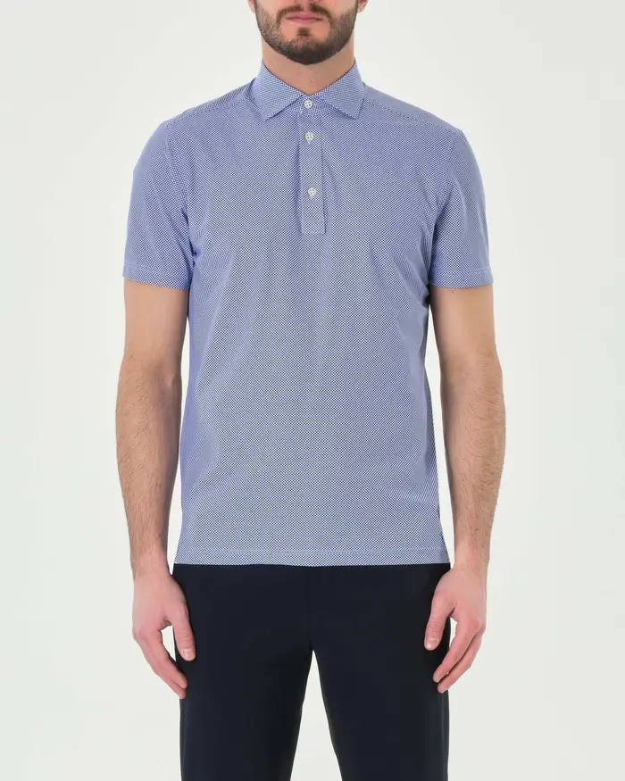 Polo blu indaco mezza manica in tessuto tecnico hyper comfort micro rombetto