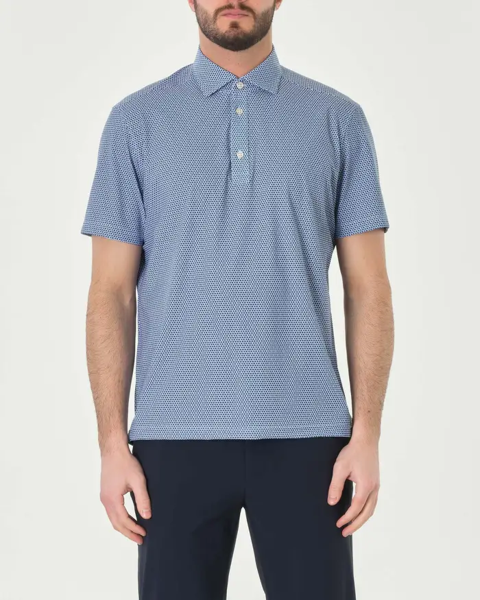 Polo blu mezza manica in tessuto tecnico hyper comfort micro fantasia
