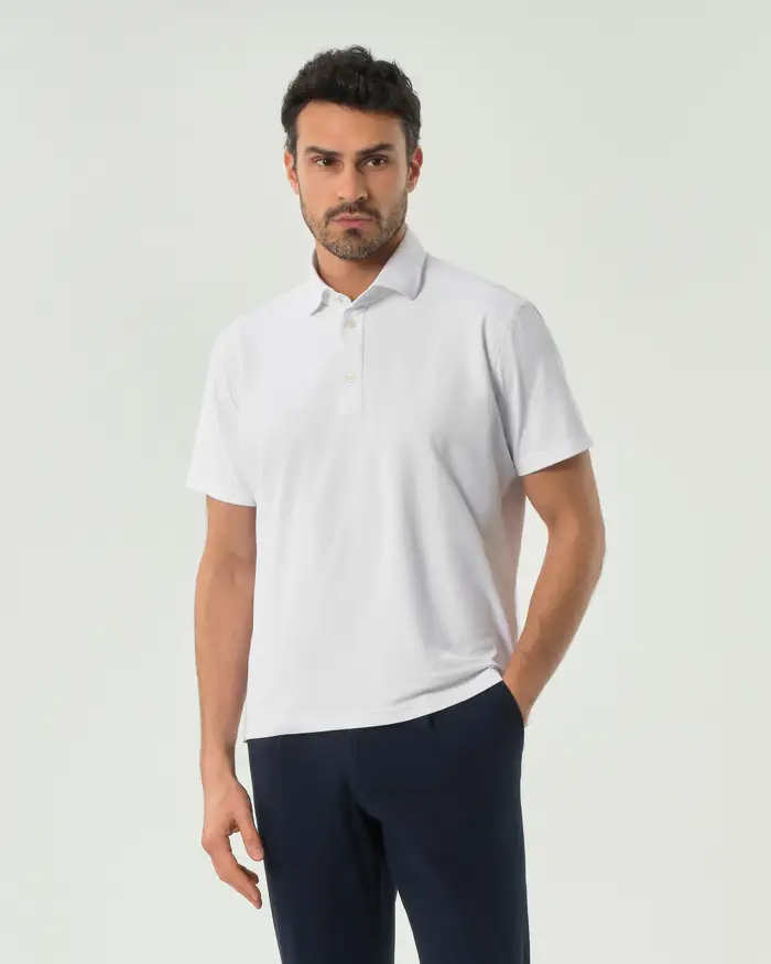 Rodolfo Pellizzari Polo Pellizzari bianca in tessuto tecnico hyper comfort simil piquè