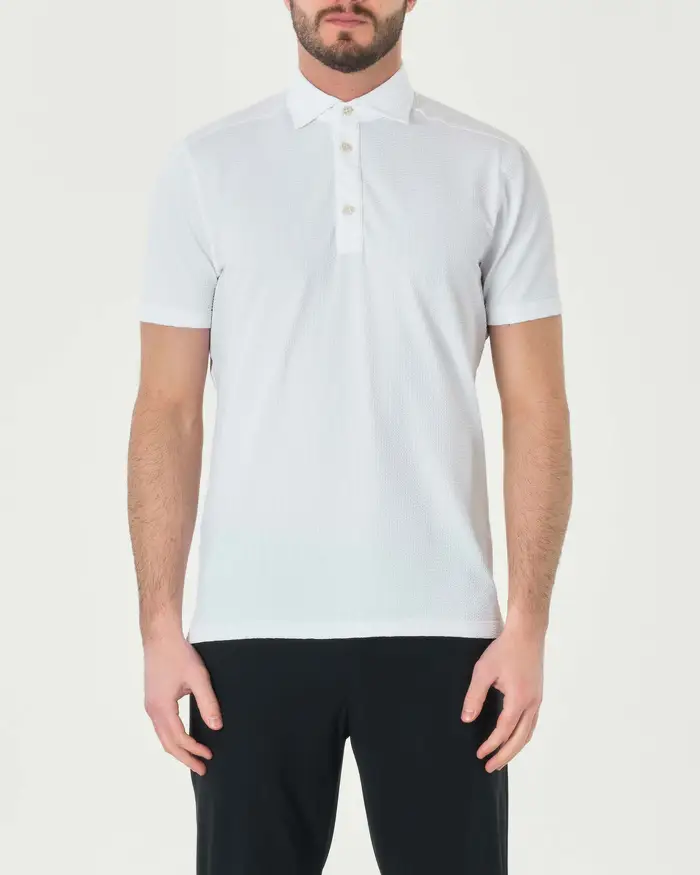 Polo Pellizzari bianca mezza manica in tessuto tecnico hyper comfort effetto seersucker