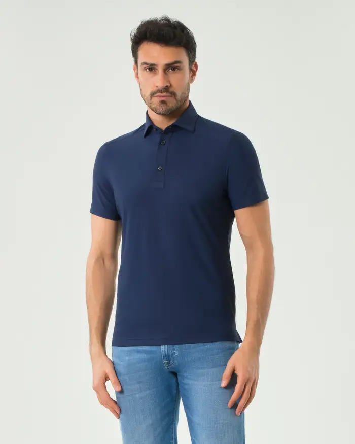 Rodolfo Pellizzari Polo Pellizzari blu in tessuto tecnico hyper comfort simil piquè